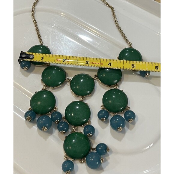 Gold Tone Teal & Turquoise Colored Bubble Bead Bib 25” Necklace Statement - Picture 7 of 8